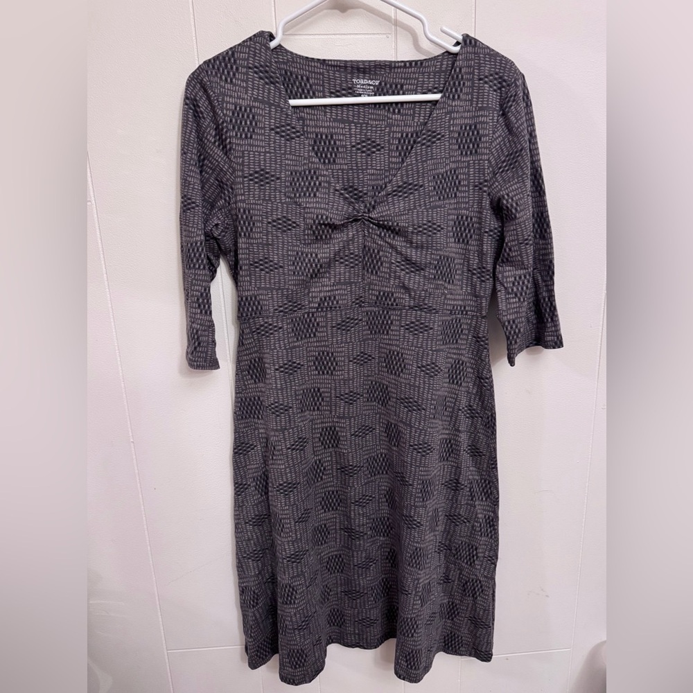 TOAD&Co Rosalinda Jersey Knit Dress Organic‎ Cotton V-Neck Med Geometric Casual
